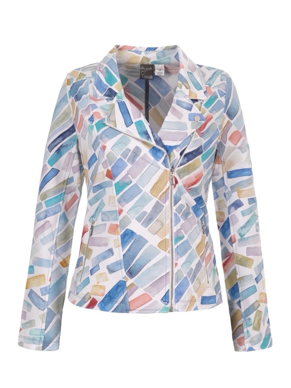 Art by dolcezza- watercolour abstract whimsical double rider zip jacket- size XL